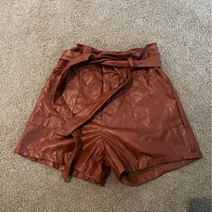 shein leather tie shorts